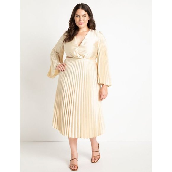 Eloquii Dresses & Skirts - Eloquii Pleated Satin Midi Gown with Cutouts in Wood Ash size 14 NWT